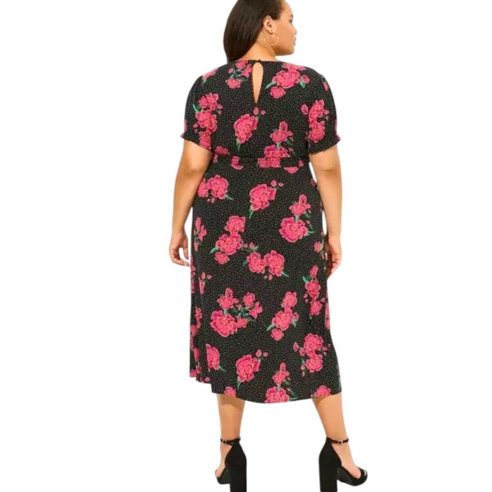 TORRID Women's  Tea Length Stretch Challis Sweetheart floral dot A-line dress 2X - Picture 12 of 17